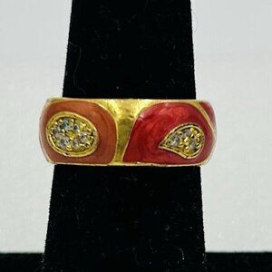 Lauren G Adams LGA Red Coral Gold Enamel Wave Ring Size 6